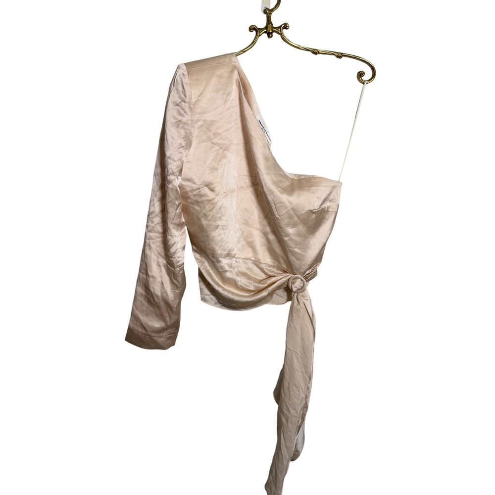 Amanda Uprichard One Shoulder Tie Waist Silk Top Champagne Size M